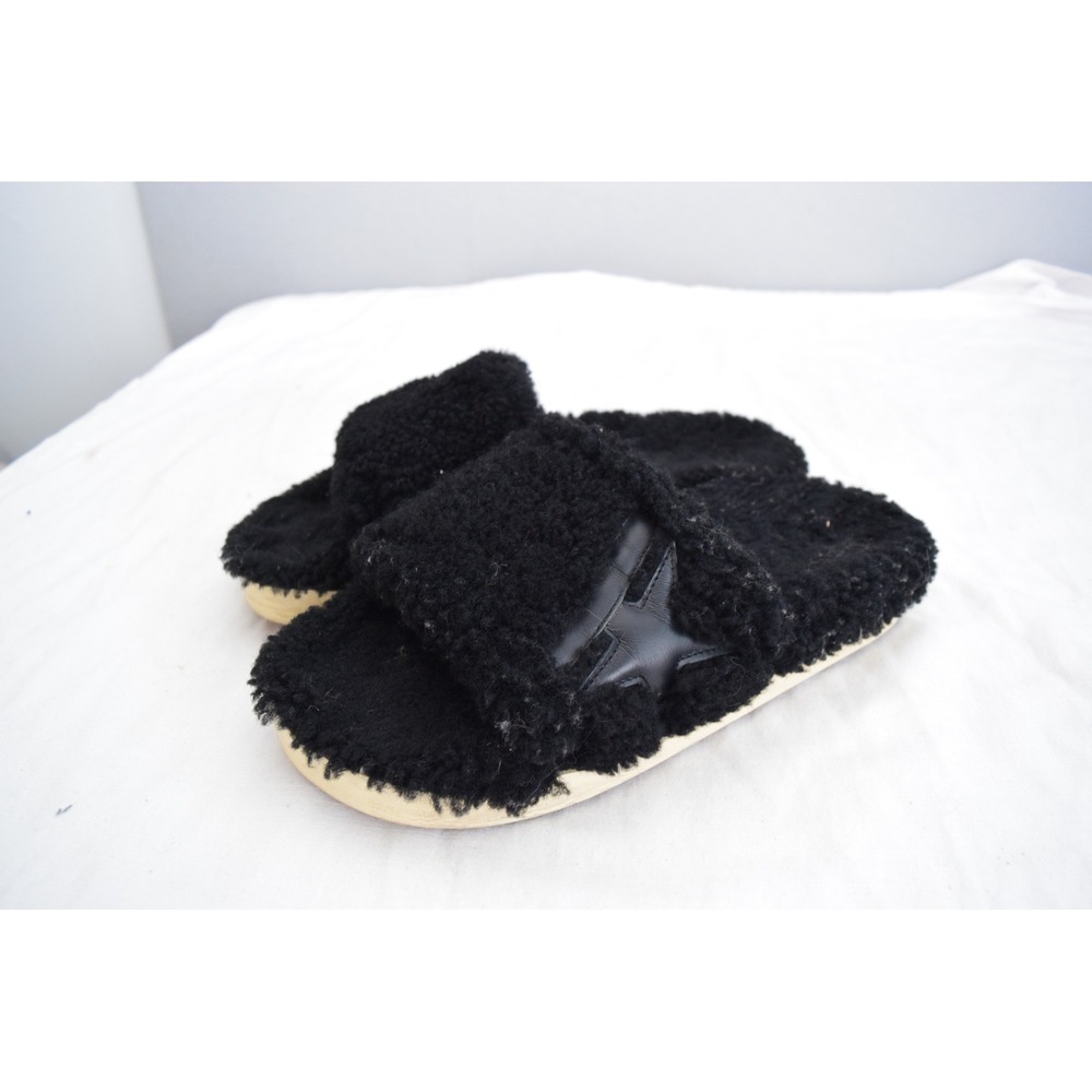 Golden Goose Poolstar Shearling Slides 9.5? Black Leather Star Men Sandals Italy